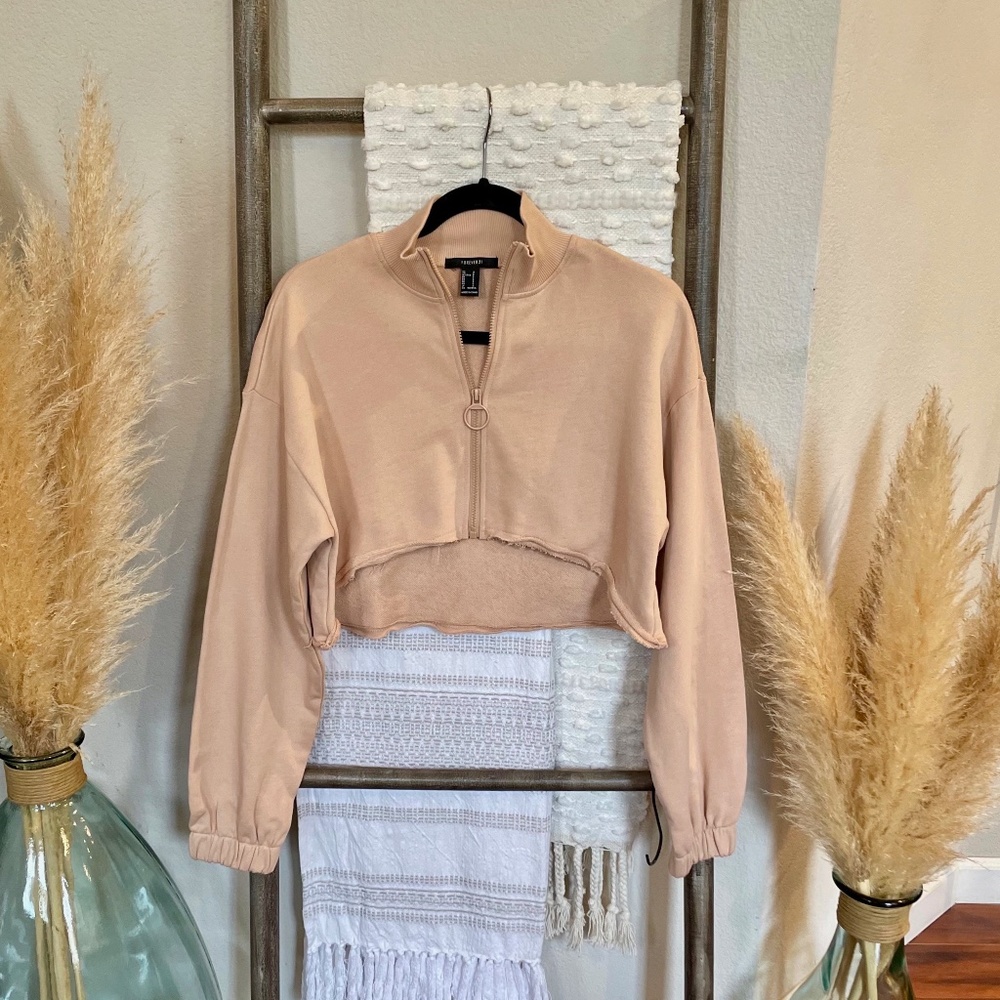 Forever 21 Tan Cropped Zip Up - Size S